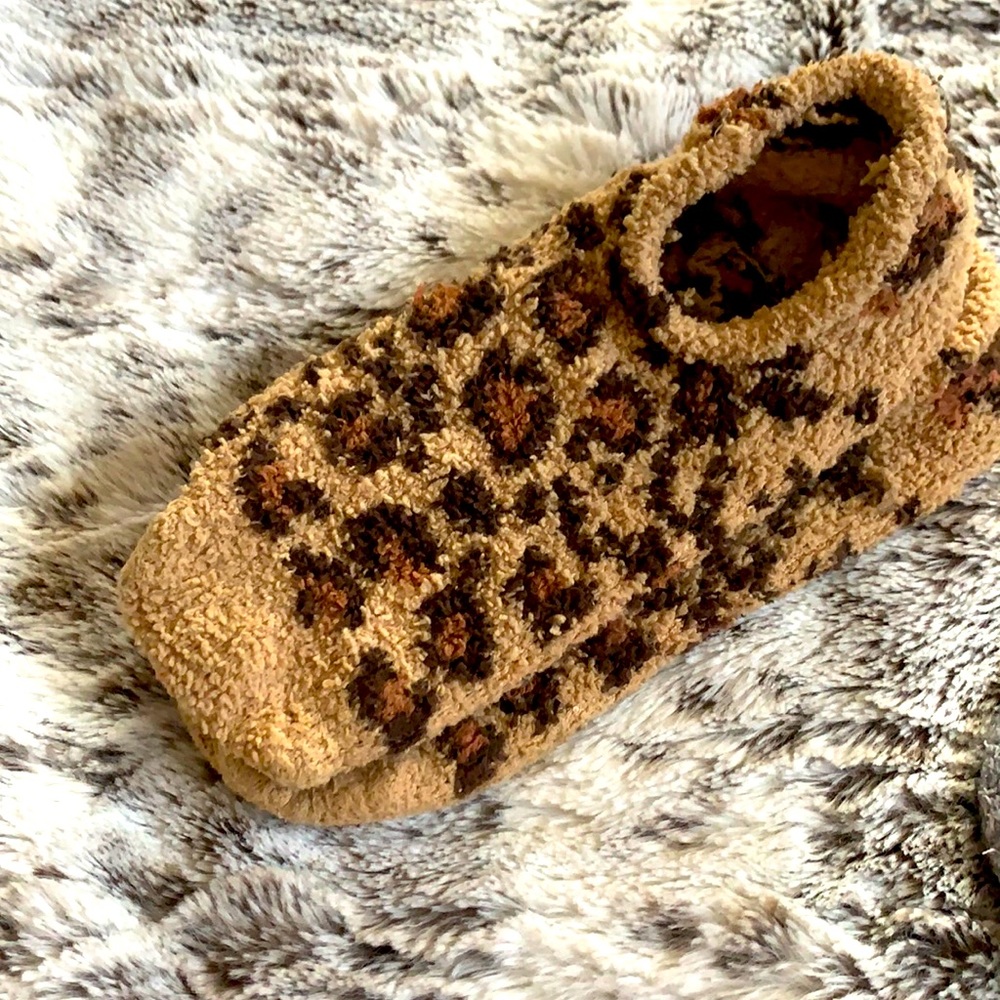 Leopard print fuzzy sock.